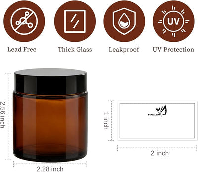 Tarros vidrio ámbar 4oz con tapa set 2 reutilizables