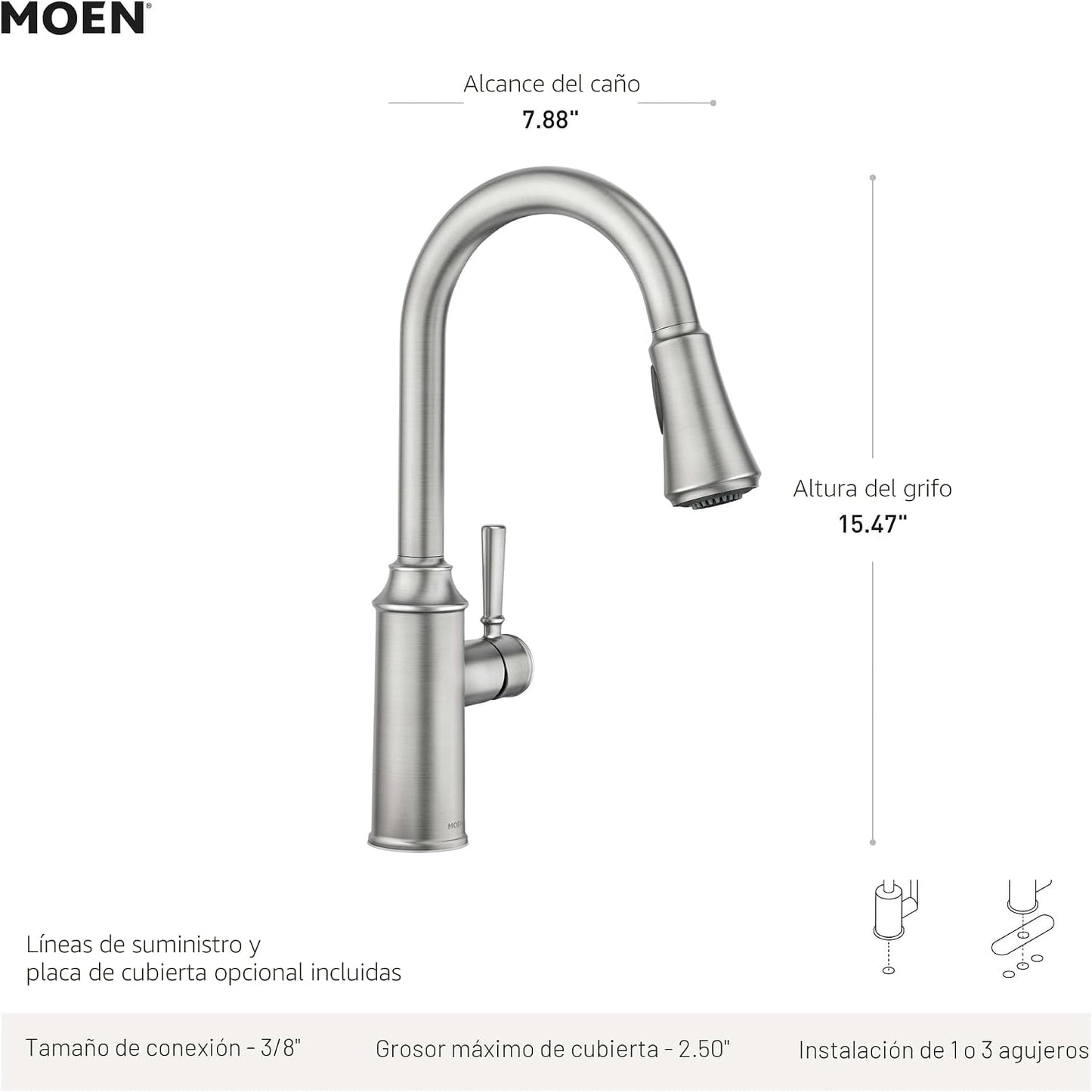 Grifo cocina una manija acero inox resistente manchas
