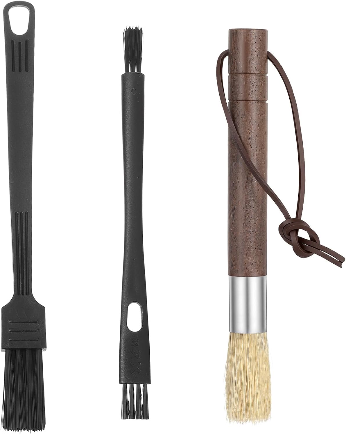 Juego de 3 cepillos limpiadores para molinillo de café con asa de nogal y cerdas naturales