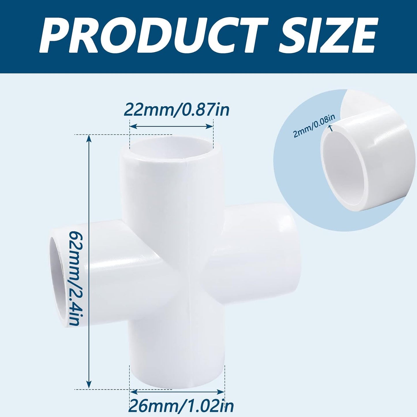 4 Conectores PVC 1/2pulg blanco para invernadero