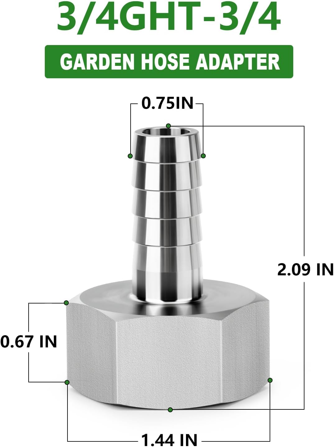 2 Pzas Conectores Manguera Acero Inox 3/4" GHT