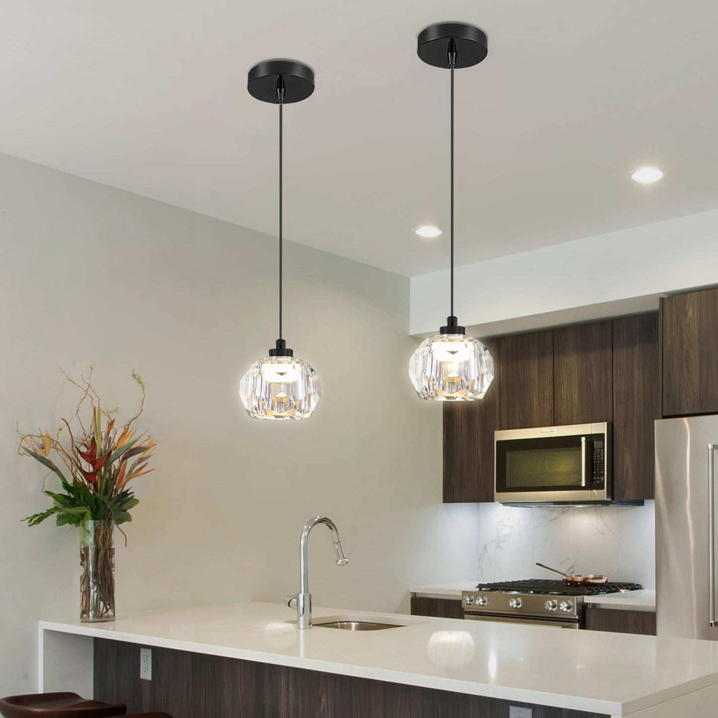 Lámpara techo LED bola cristal negro