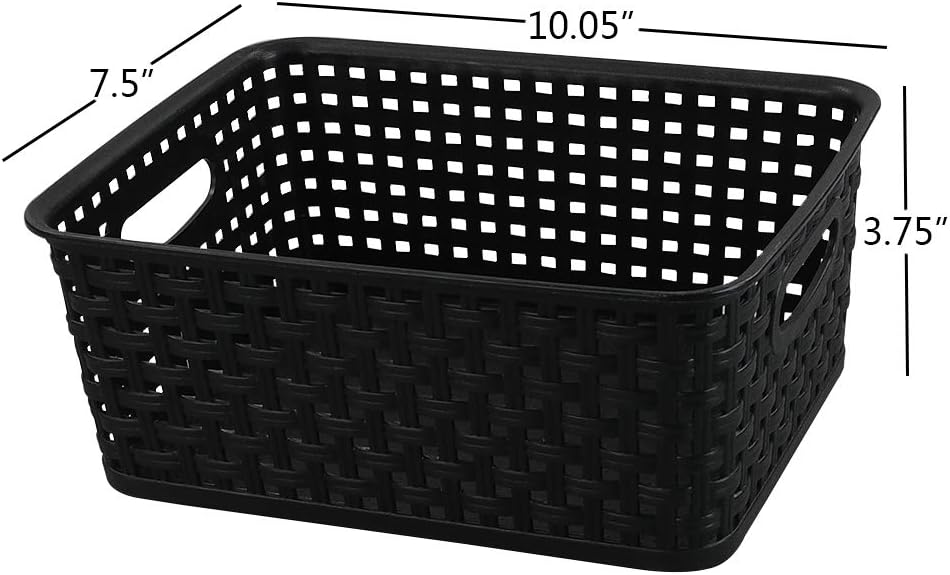 6 Pzas Cestas Almacenamiento Plástico Tejido Negro Multiusos