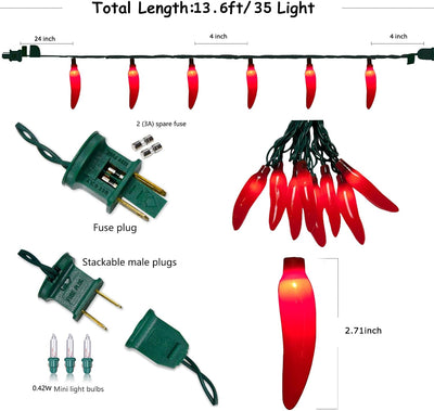 Guirnalda luces rojas colgantes 13.6ft navidad patio