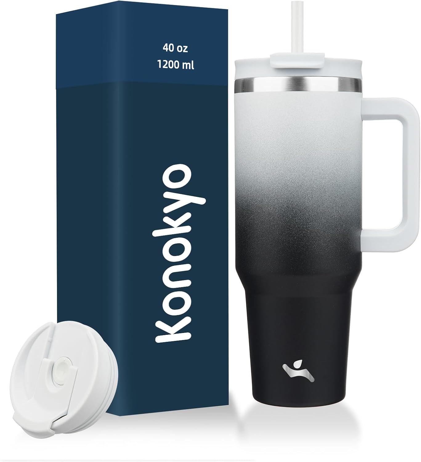 Vaso acero inox 40oz con asa 2 popotes tapa 2en1