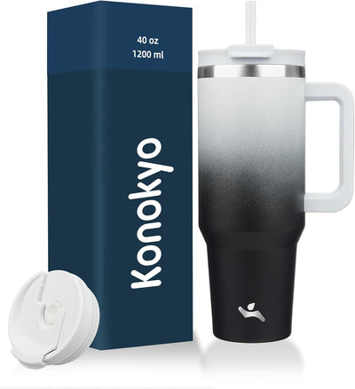 Vaso acero inox 40oz con asa 2 popotes tapa 2en1