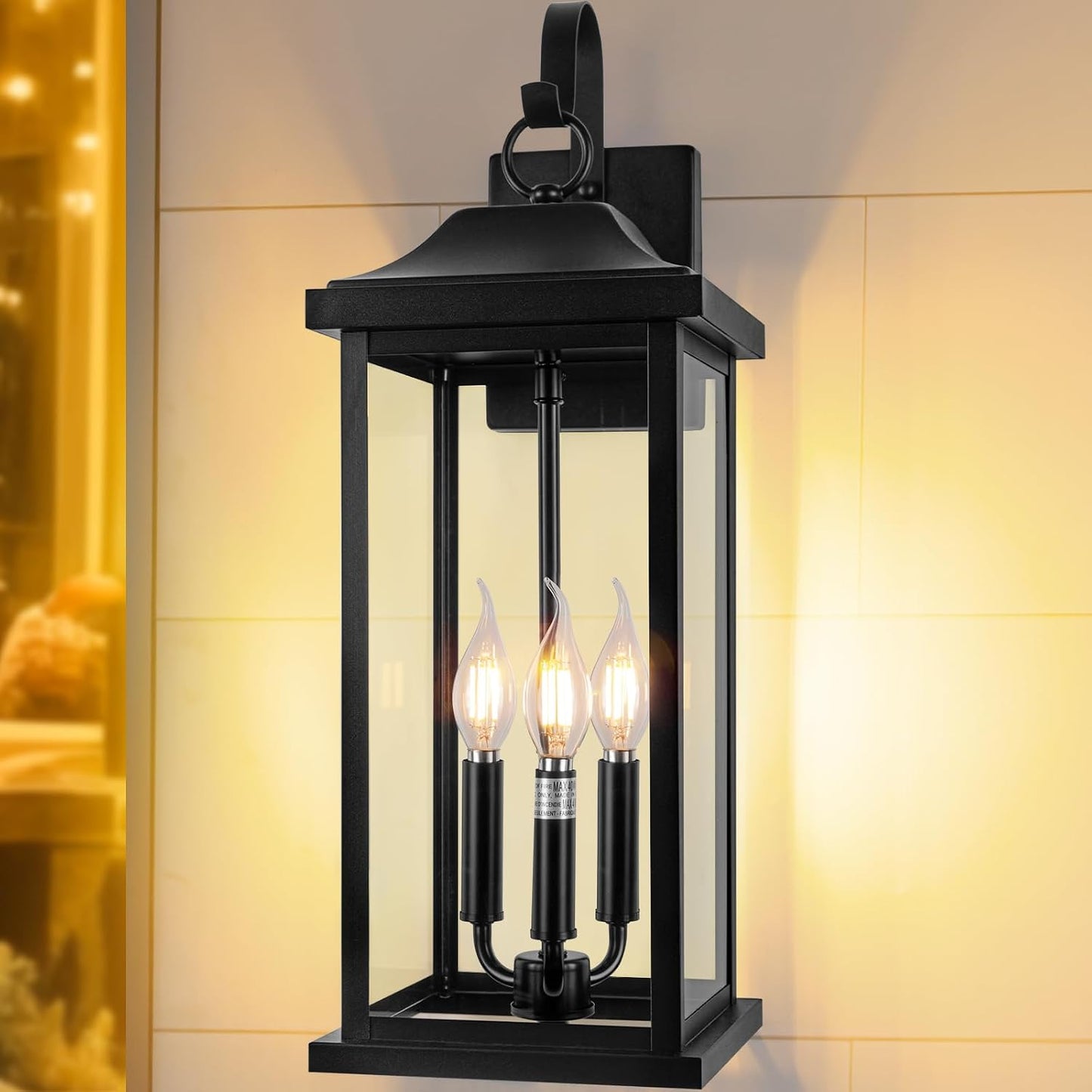 Lámpara exterior E12 IP65 23pulg vidrio templado negro mate