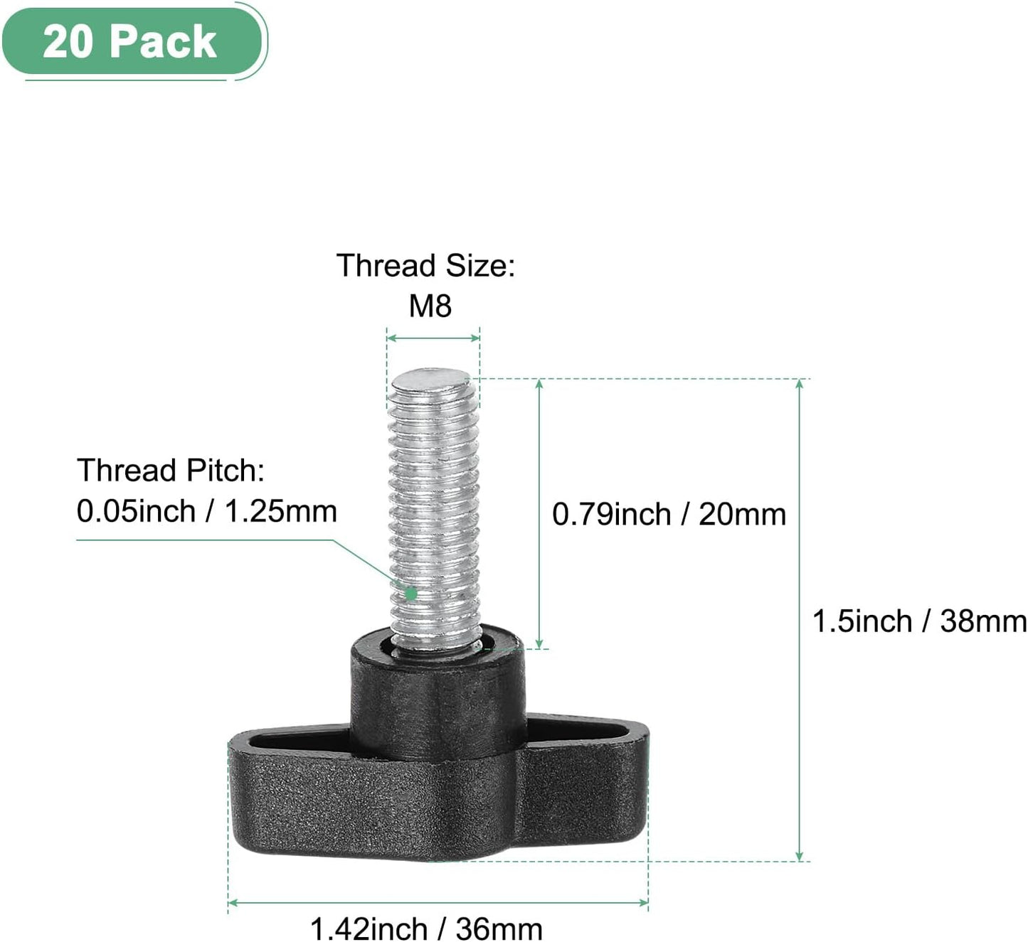 20 Pomos T M8x20mm Plástico Negro Carpintería