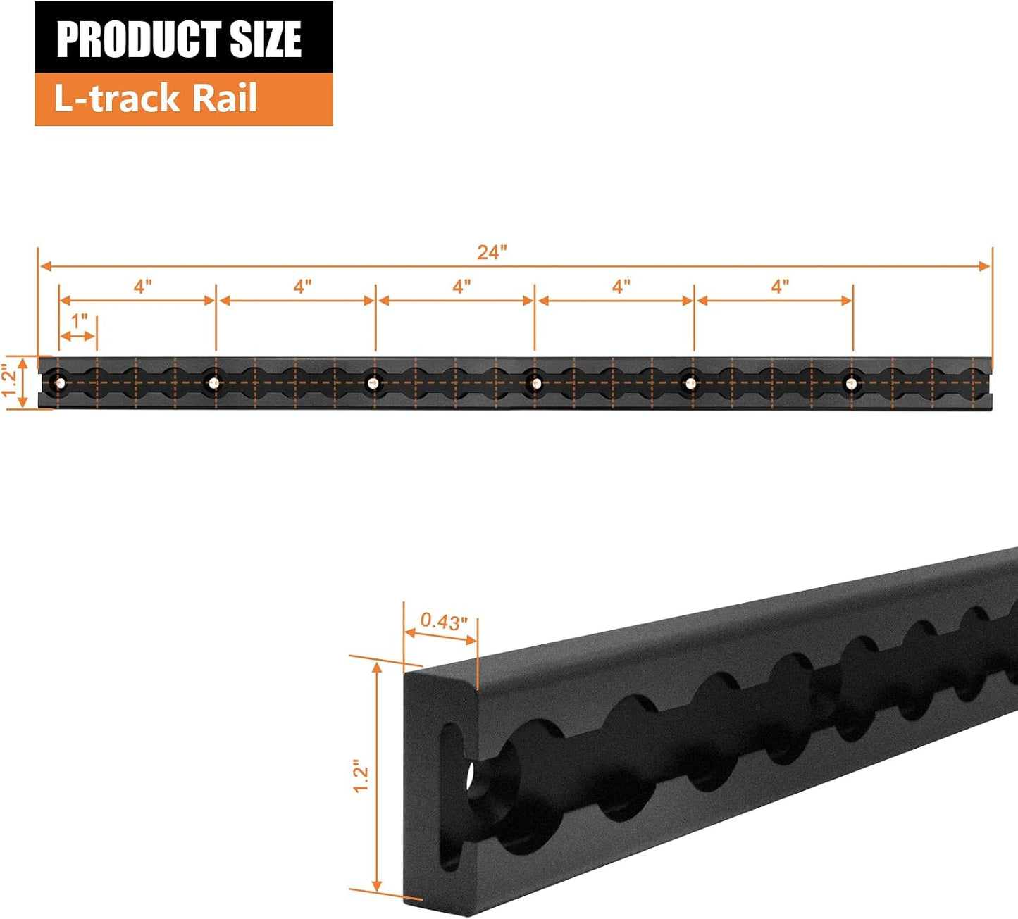 Riel Ltrack aluminio 24" negro set 4