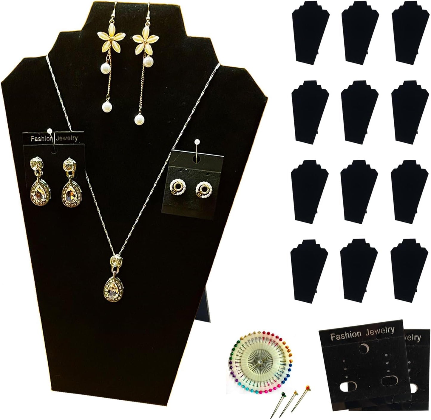 Soporte exhibición collar 12.5" terciopelo negro plegable