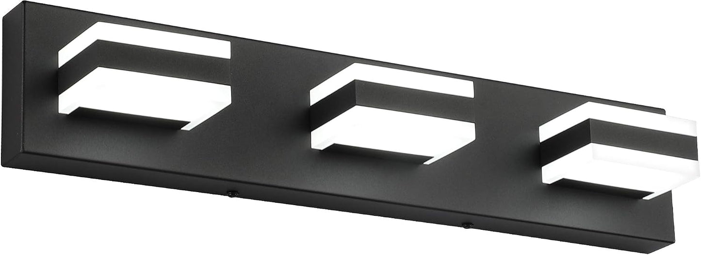 Luces LED tocador baño negras sobre espejo con 3 luces