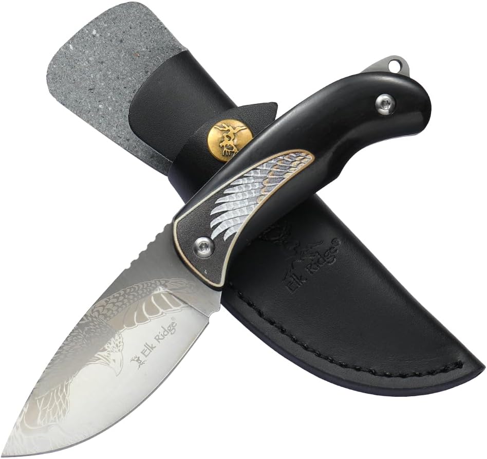 Cuchillo caza hoja fija 7" mango madera funda cuero