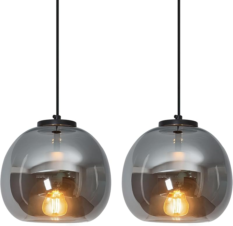 2 Lámparas colgantes cristal espejo gris ahumado 7.87"