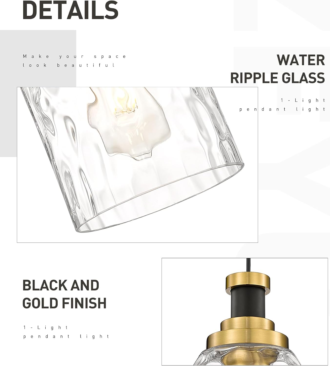 Lámpara colgante isla cocina pantalla vidrio ondulado negro