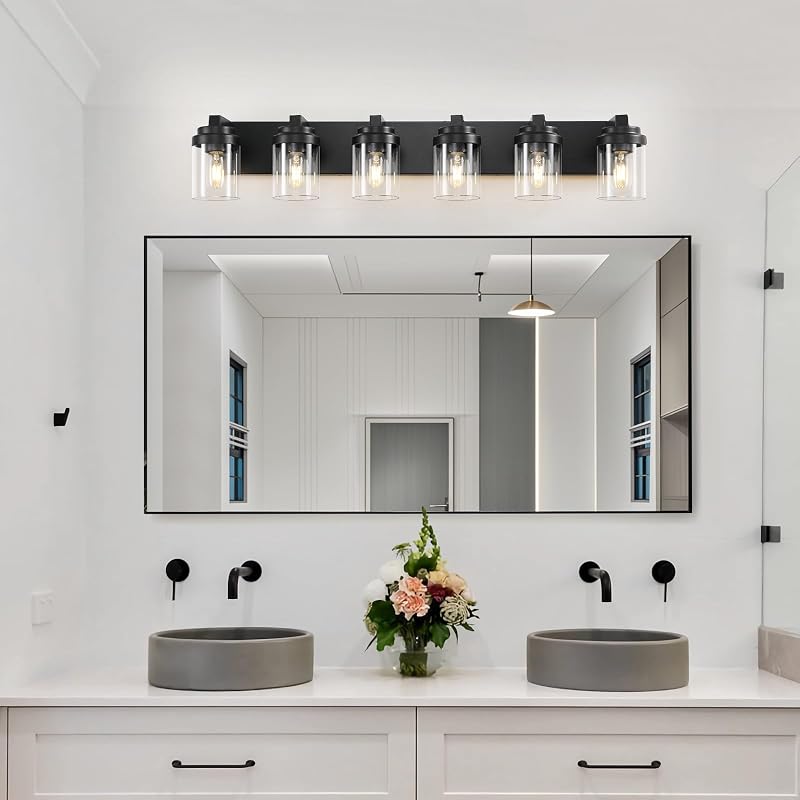 Lámpara baño 38" 6 luces vidrio transparente moderna