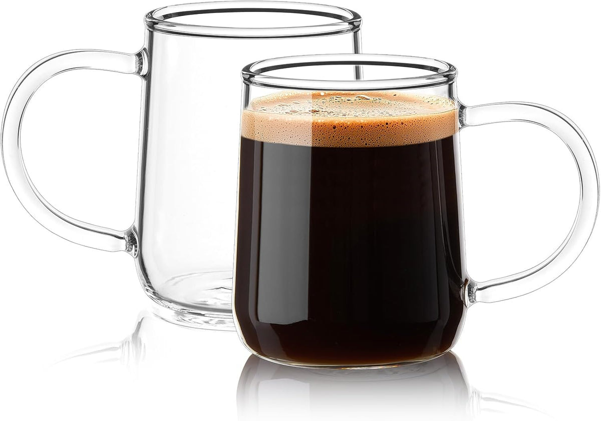 Juego de 2 tazas expreso transparentes con asa, aptas para cafetera, microondas y lavavajillas