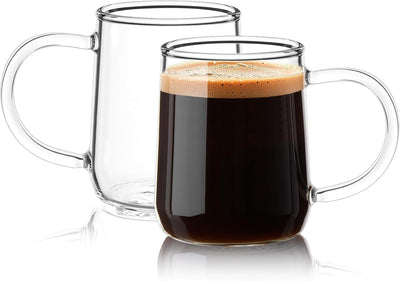 Juego de 2 tazas expreso transparentes con asa, aptas para cafetera, microondas y lavavajillas