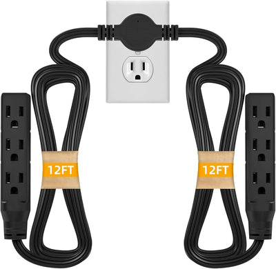 Cable extensión doble 24pies 6 recept 3 clavijas para muebles negro
