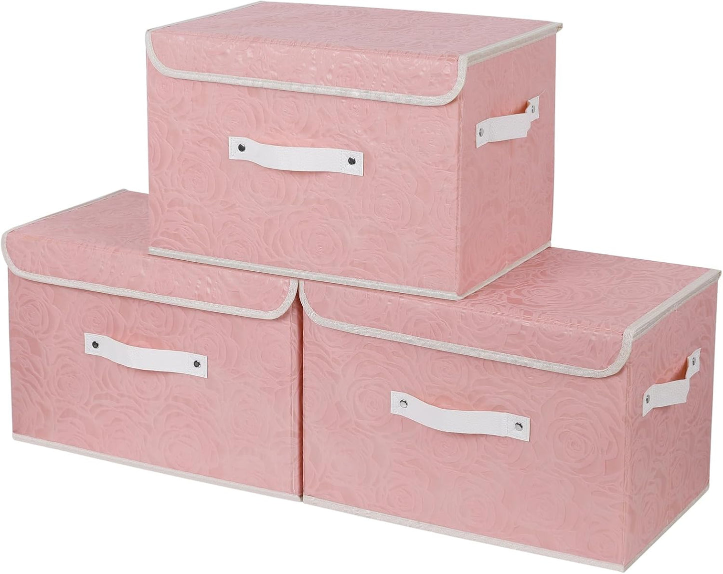 Cajas almacenamiento decorativas con tapa rosa plegables