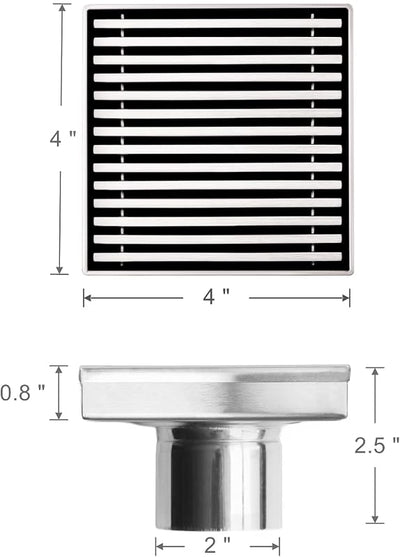 Drenaje ducha cuadrado 4pulg rejilla acero inox cepillado