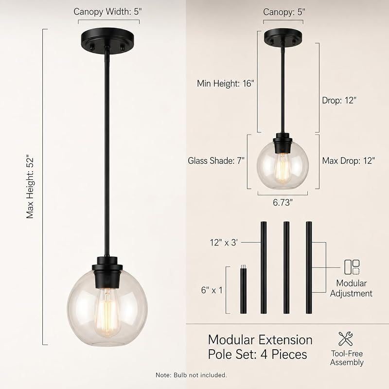 Lámpara colgante moderna 7" globo vidrio negro mate set 2