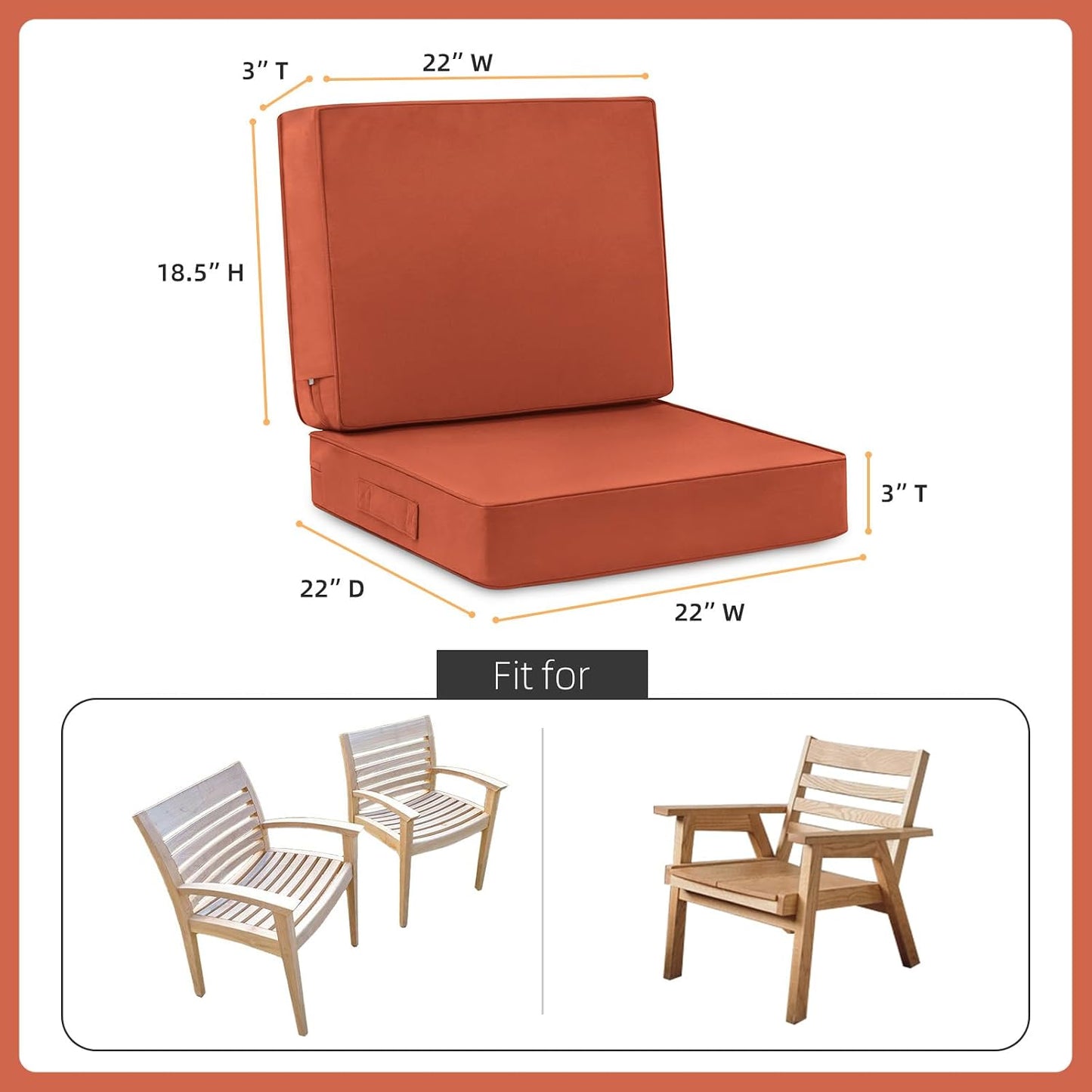 Set 2 Cojines Patio 22x22pulg Impermeables Funda Desmontable