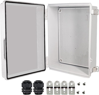 Caja eléctrica IP67 plástico soporte pared 2 prensaestopas
