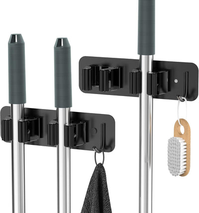 Soporte pared escoba fregona acero inox 2en1 negro