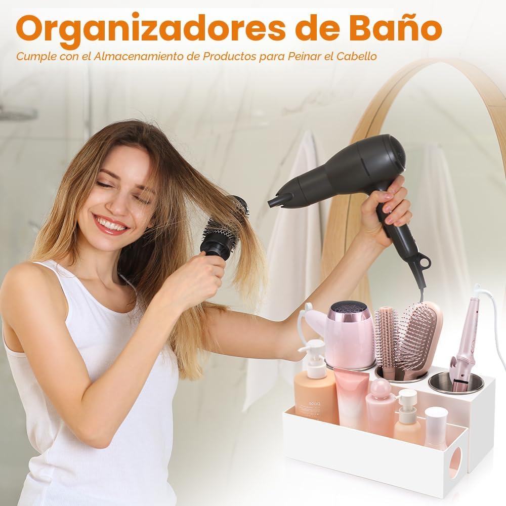 Organiz. herramientas pelo baño blanco