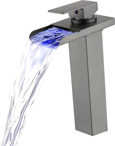 Grifo baño LED negro inox 3 colores mango latón