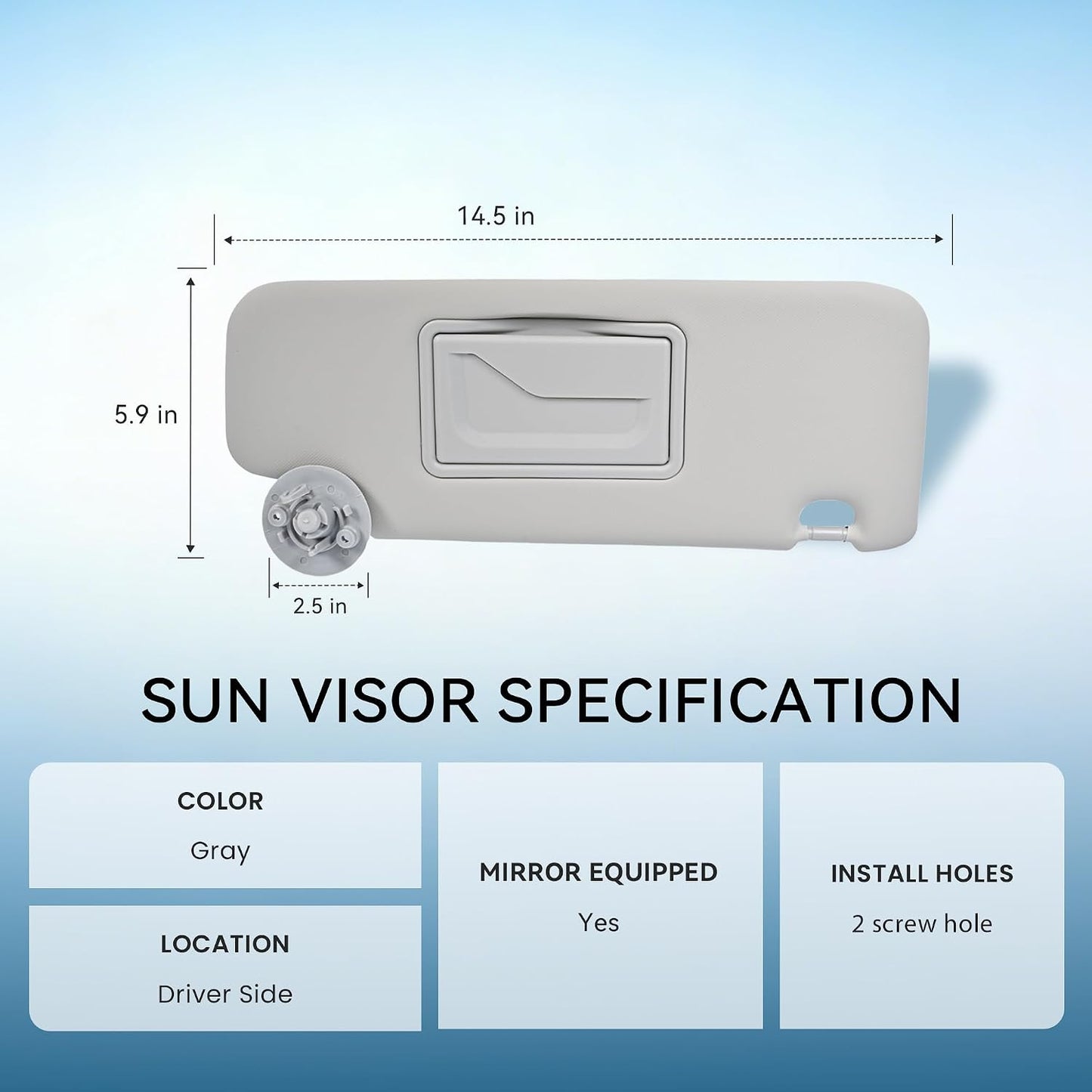 Visera solar gris izquierda con espejo Chevy Sonic 11-19