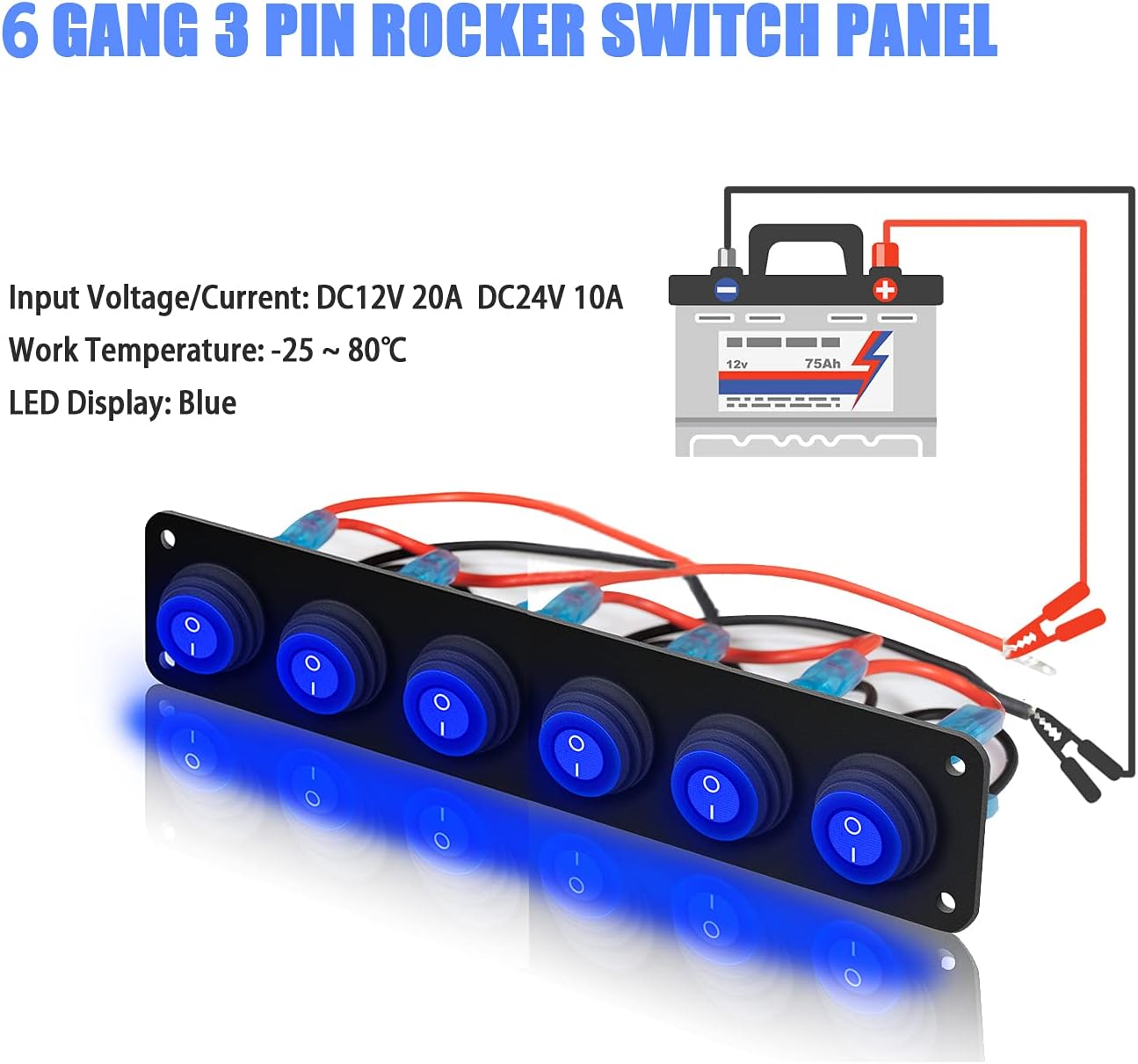 Panel interruptor basculante 12V 20A para luces automotrices