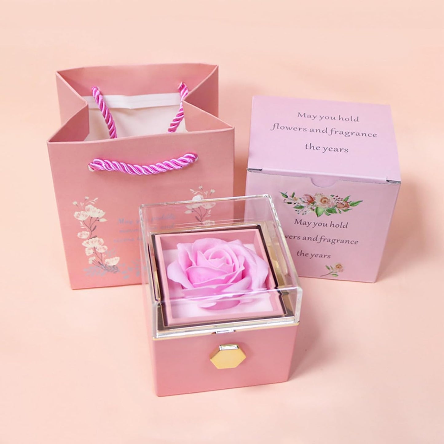 Caja terciopelo anillo rosa 360° regalo bodas