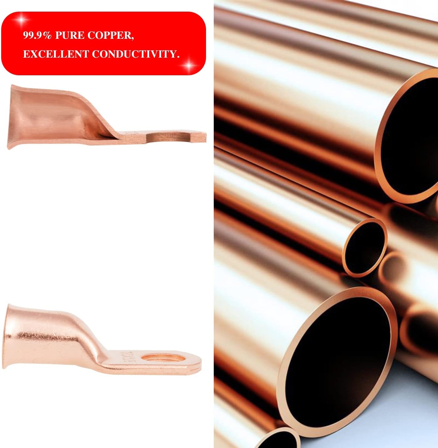 10 Terminales Anillo Tubular Cobre 2AWG 3/8pulg