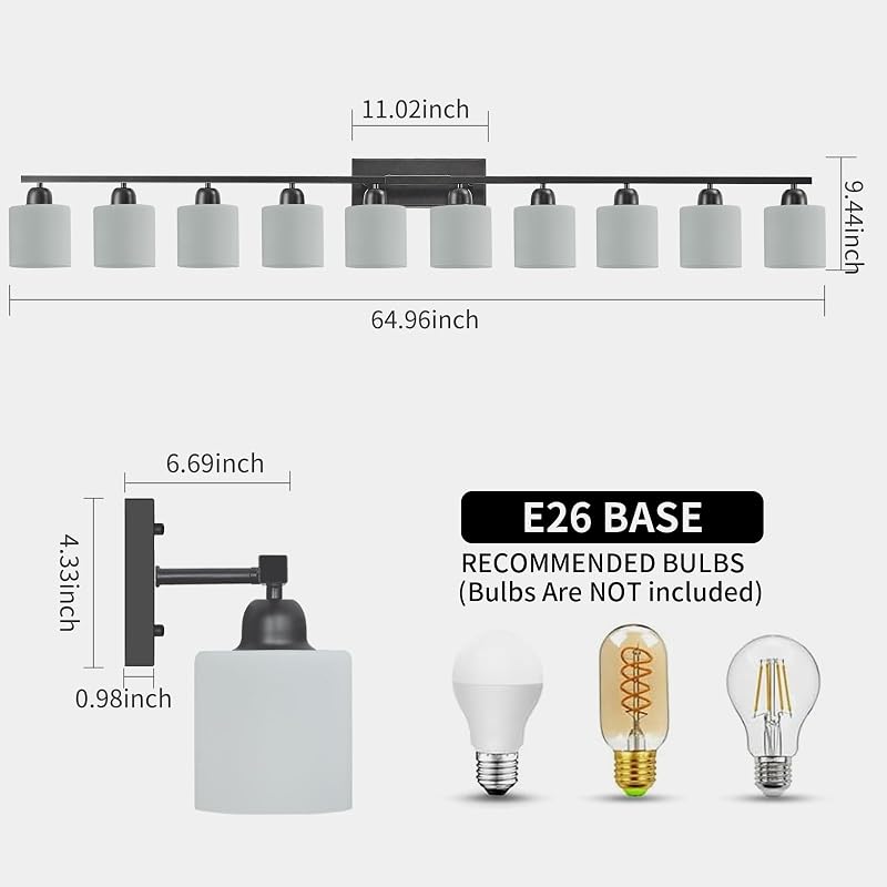 10 Luces Tocador Negro para Espejo 65pulg Vidrio Esmerilado