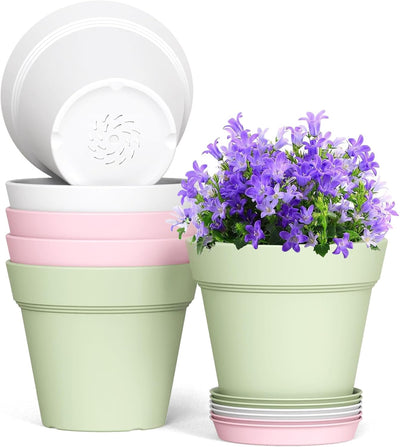 Macetas plástico 7" drenaje bandejas set 6 para plantas