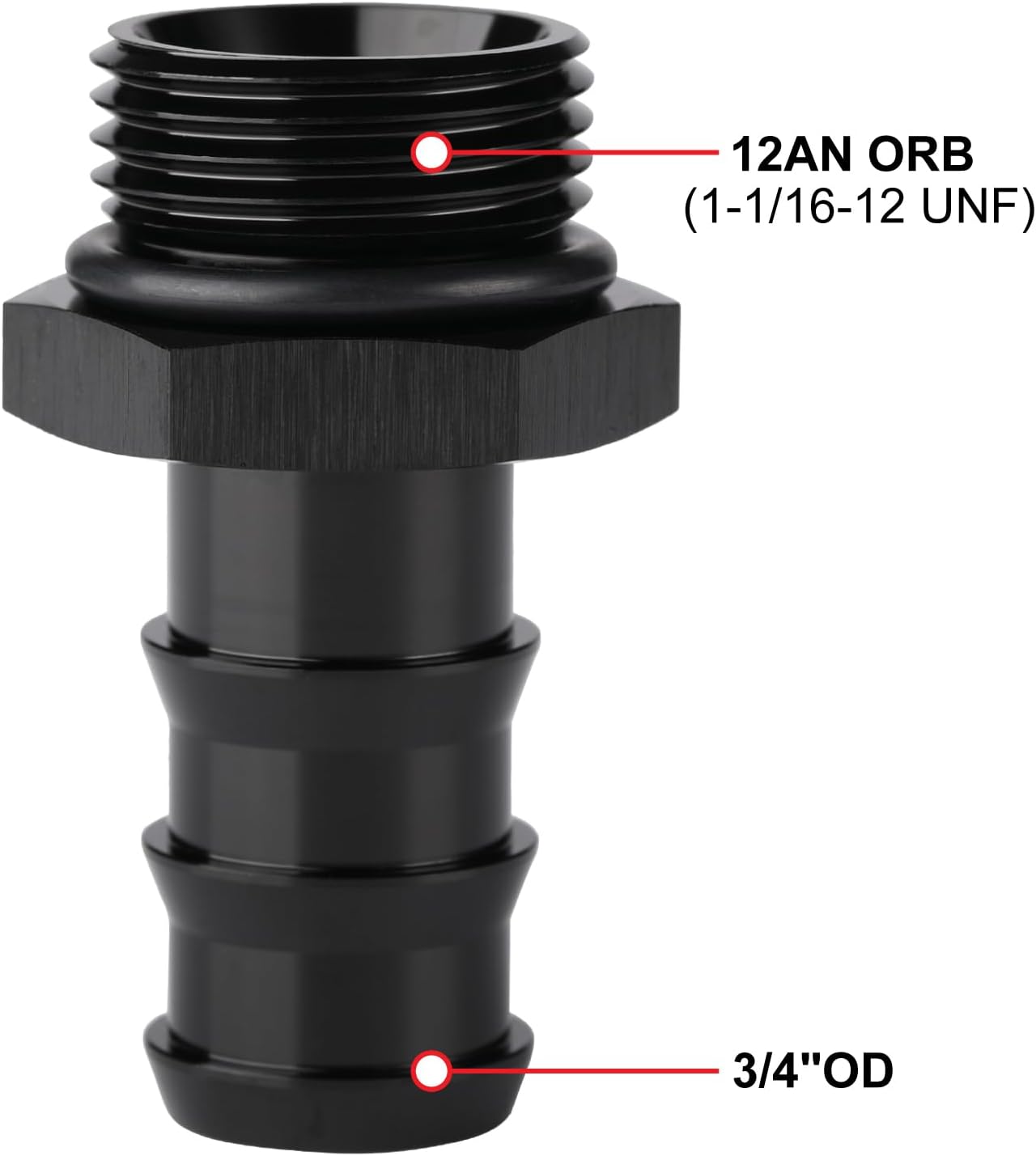 Adaptador recto aluminio negro 3/4 macho a manguera