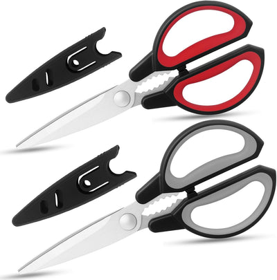 Tijeras de cocina multifunción con cubierta acero inoxidable agarre antideslizante 2 unidades negro gris y rojo