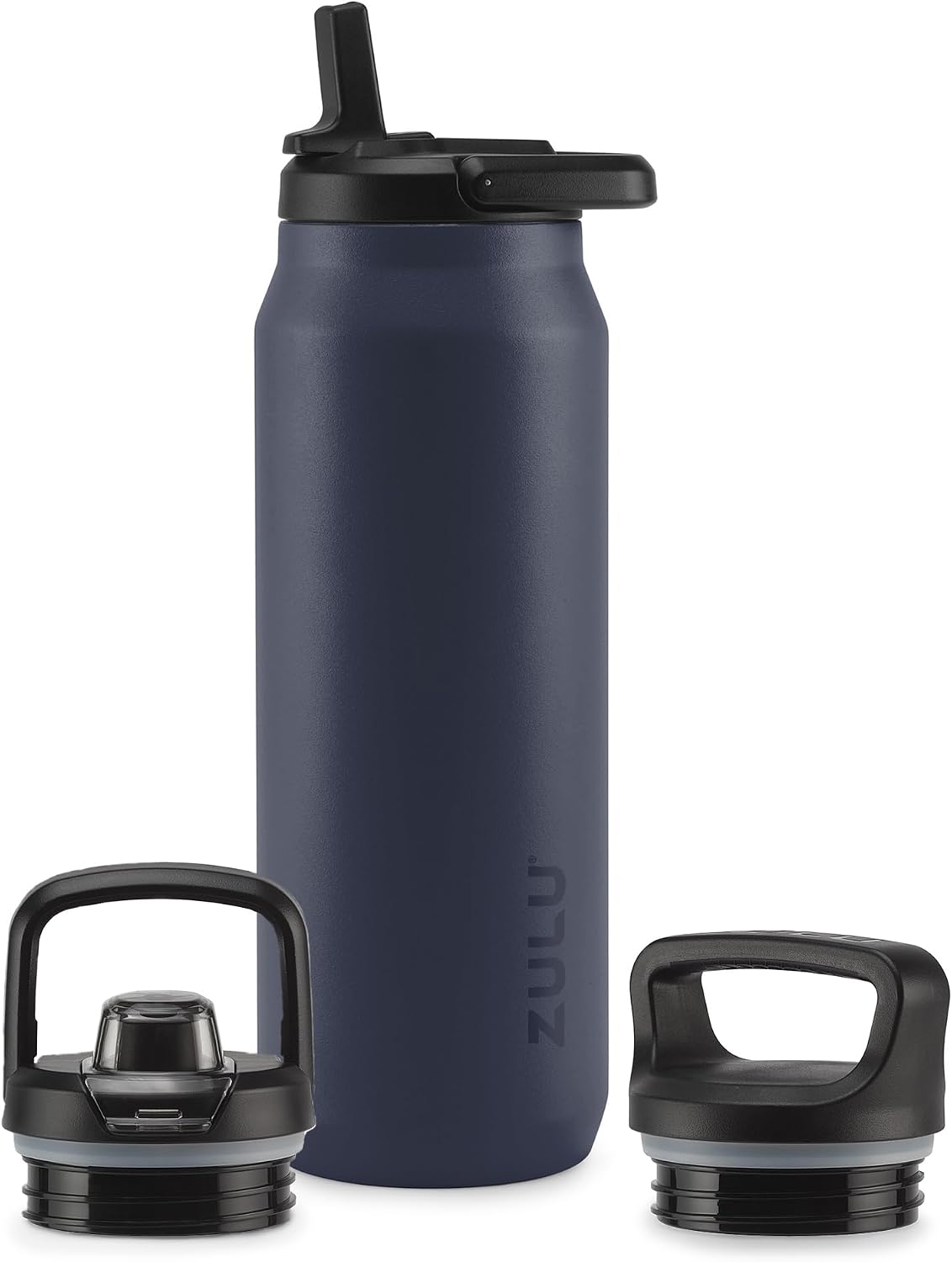 Botella agua acero inox 40oz con 3 tapas pajilla termo doble pared azul