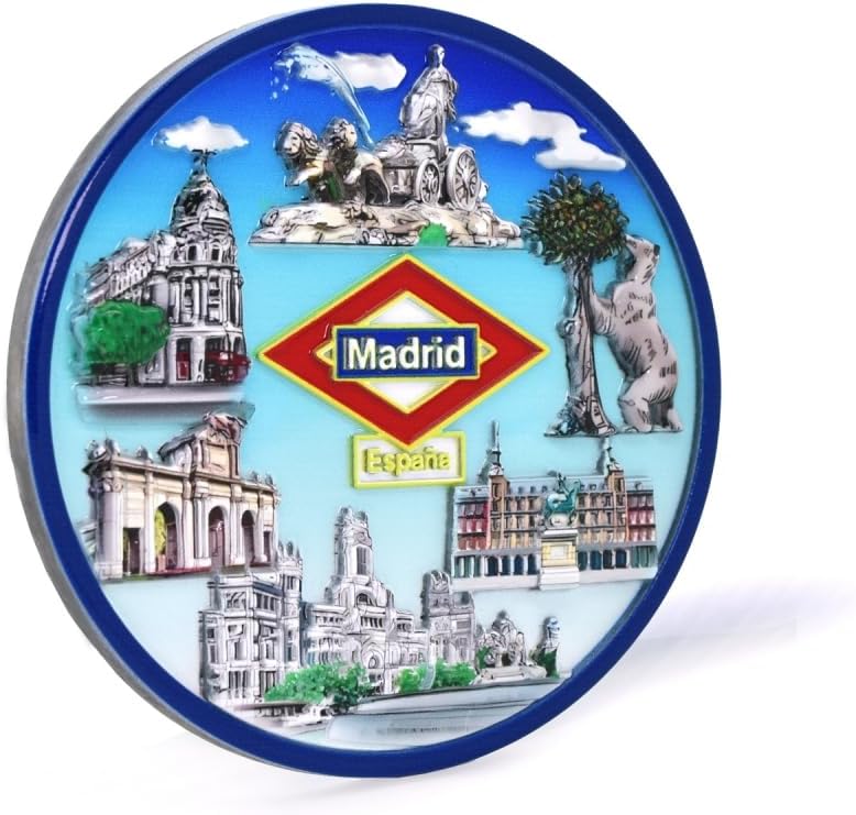 Imán de Madrid con puerta Alcalá, oso y madroño, Cibeles, Gran Vía