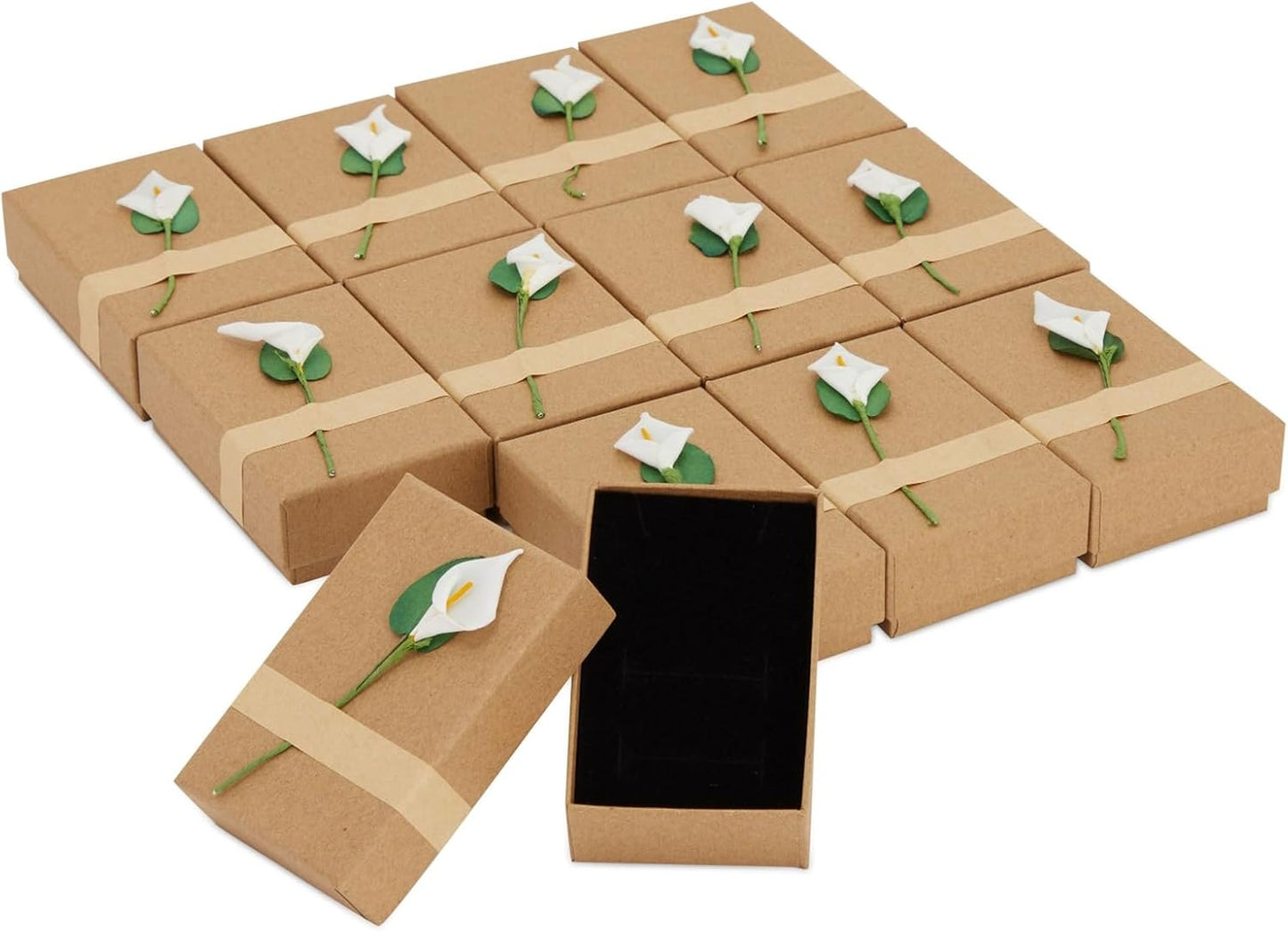 Cajas joyería 12 Pzas 3.5x2.2" cartón marrón flor 3D