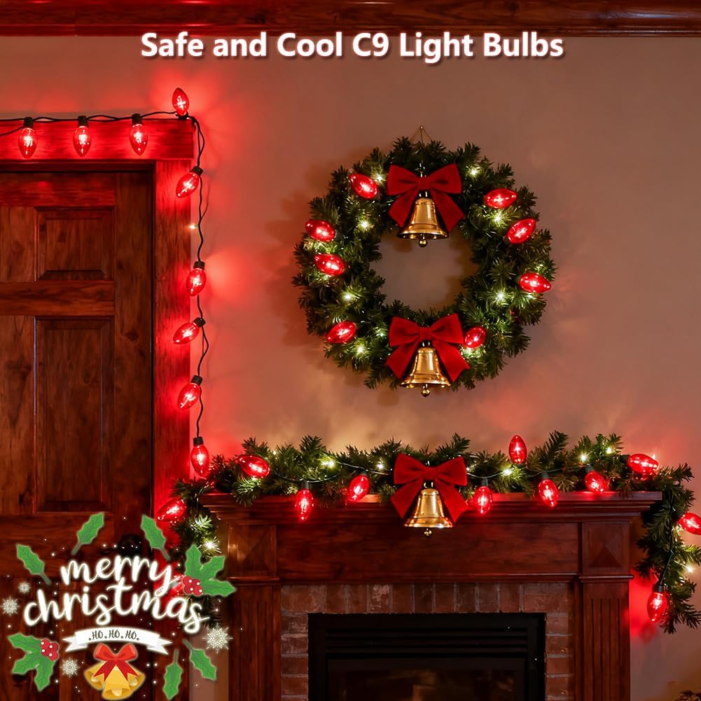 25 Bombillas LED C9 Regulables Rojo para Luces Navideñas