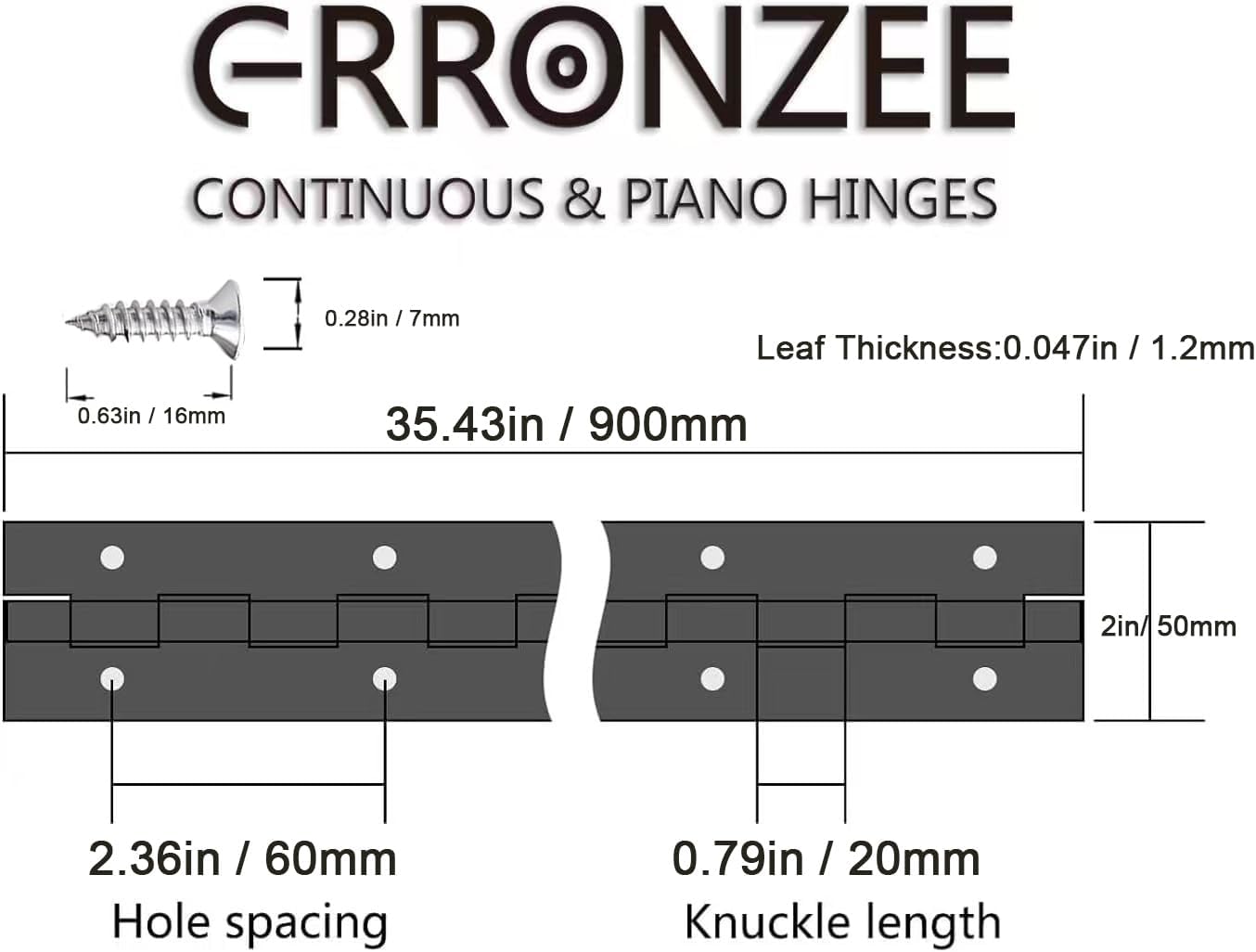 Bisagra piano acero inox 36pulg para gabinete madera