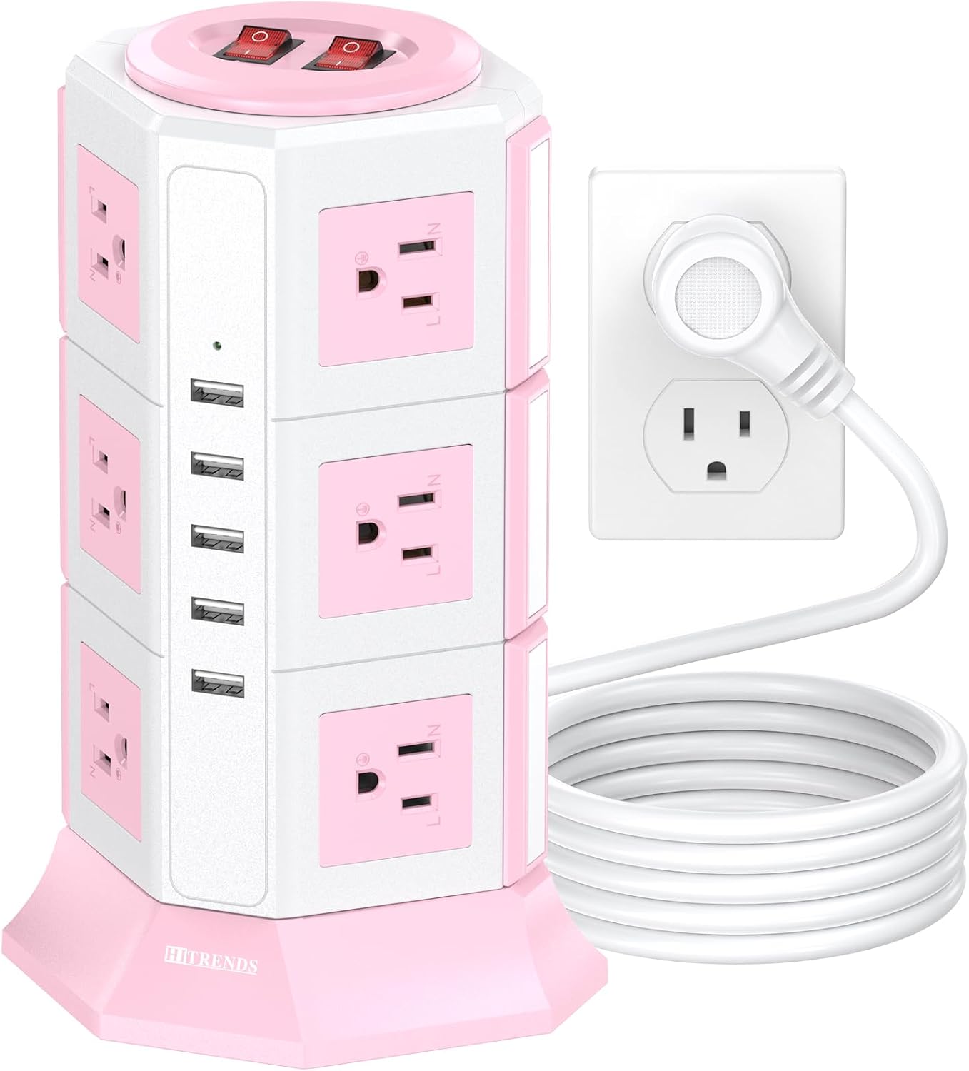 Regleta alimentación torre 12 salidas CA 5 USB 6.5pies