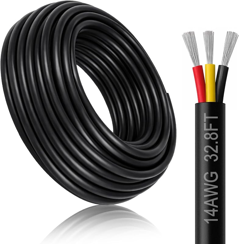 Cable eléctrico 14/3 negros trenzados 32.8 ft PVC flexible