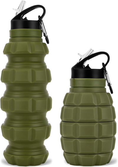 Botella agua plegable viaje 19.6oz silicona sin BPA verde