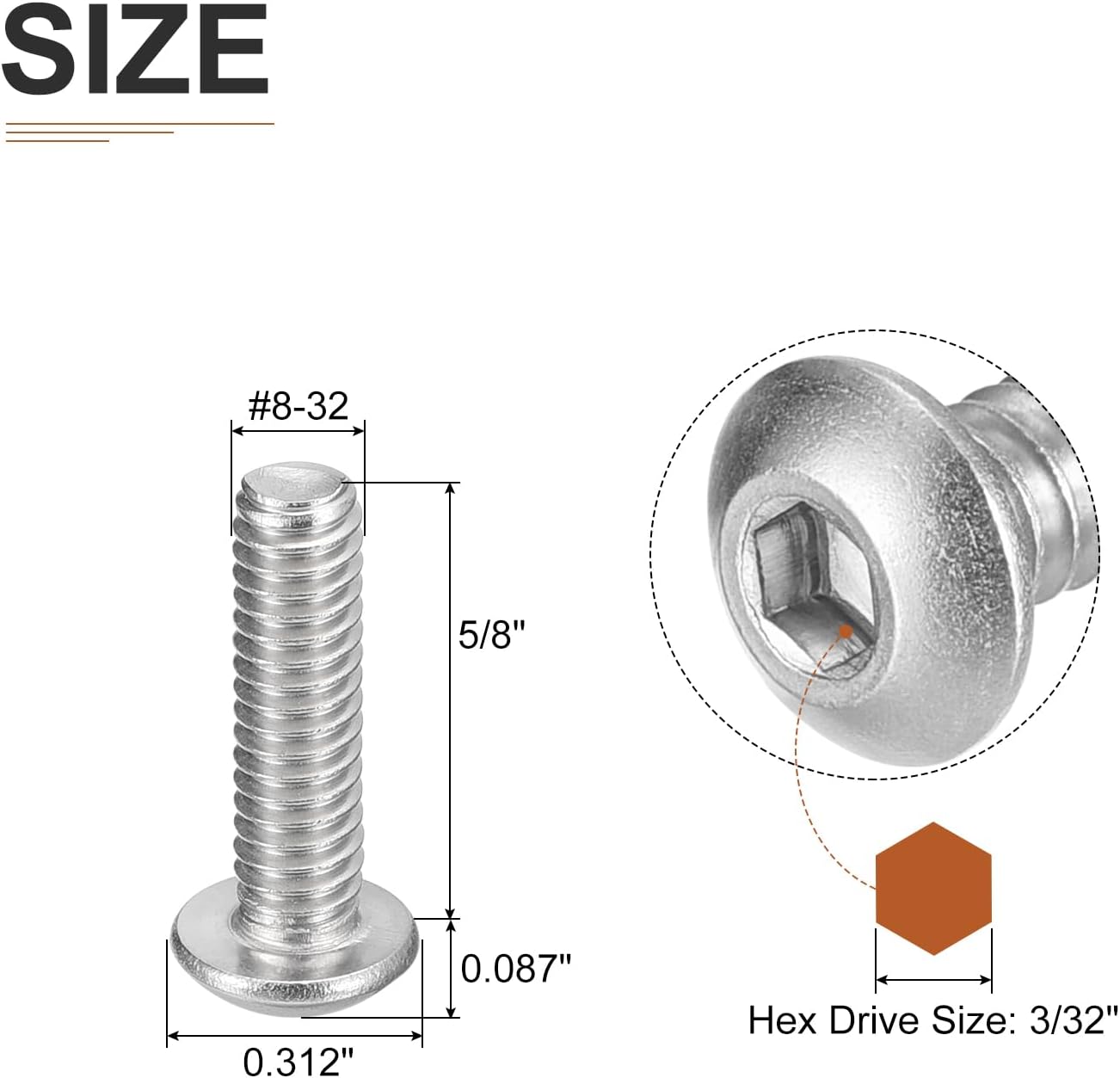 Set 100 Tornillos Botón Acero Inox 304 18/8