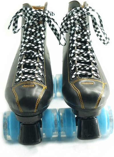 Cordones planos 0.394pulg 2 pares cuadros negros y blancos zapatos