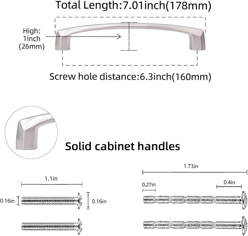 10 Tiradores Níquel Satinado 15,9cm para Gabinete Cocina