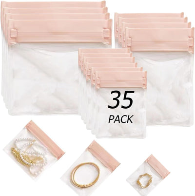 35 Pzas Bolsas EVA Transparentes con Cremallera para Joyas Rosa